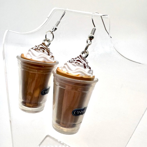 Handmade Jewelry - Cinnabon Coffee Earrings - Fast Food Earrings - Coffee Lover Gift - Mini Brands